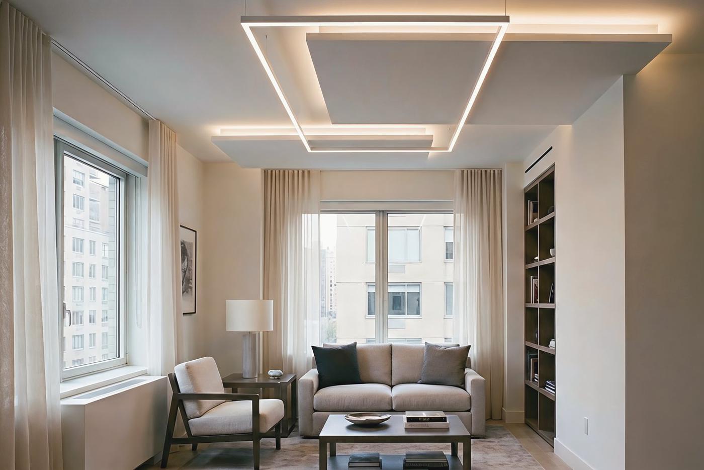 Многоуровневый потолок с интегрированным освещением.