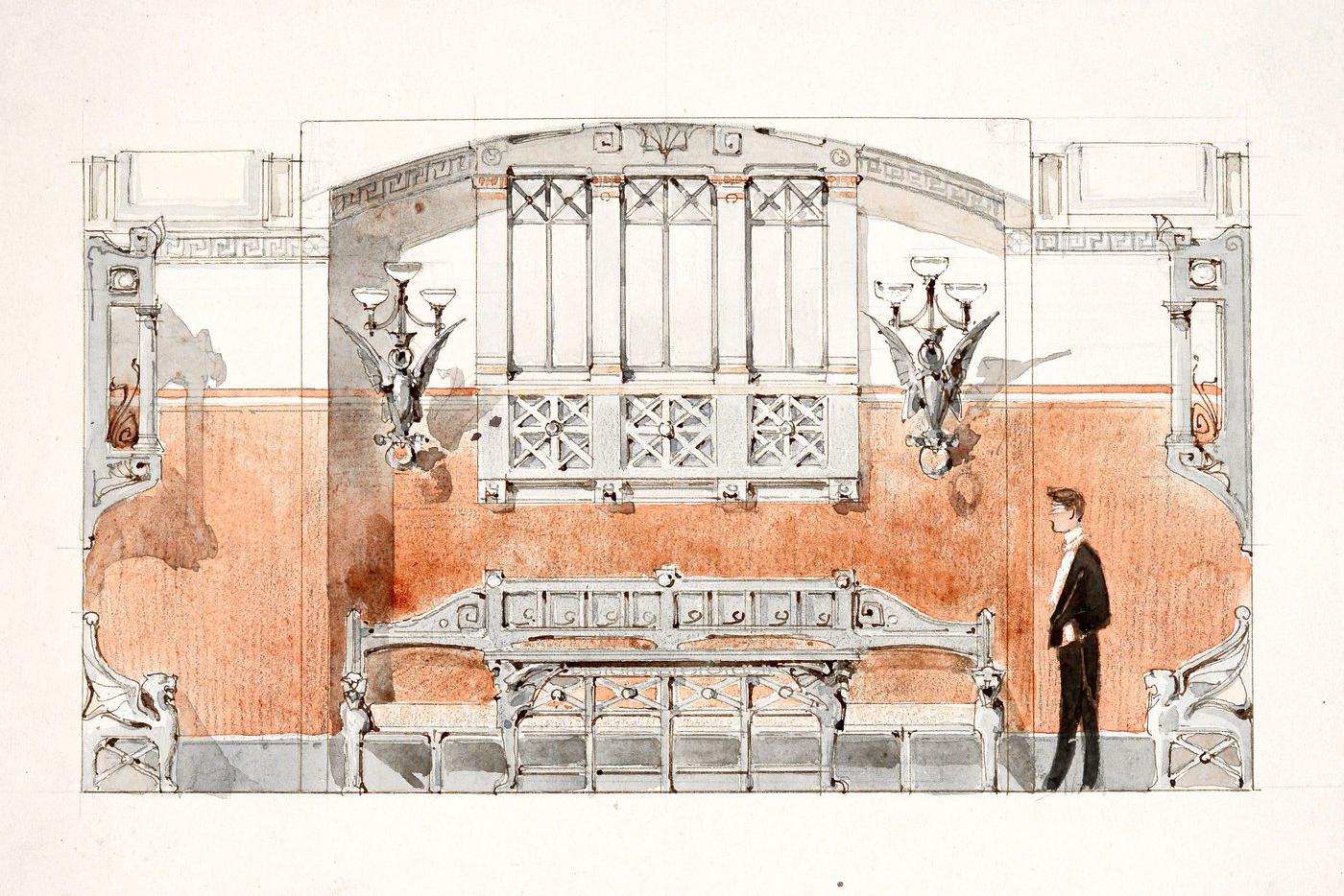 И. А. Иванов-Шиц. Оформление интерьера кабинета в ресторане Н. П. Мартьянова в здании Верхних торговых рядов в Москве. Середина 1900-х гг. 