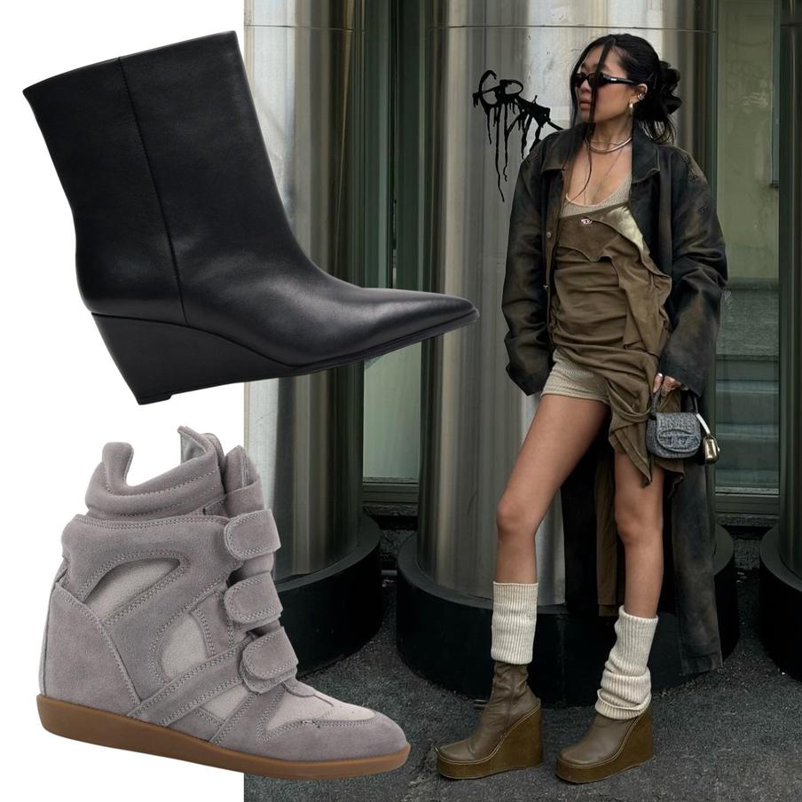 Ботильоны Urban Tiger (11 394 ₽) / кеды на танкетке Vivian Royal (14 249 ₽)