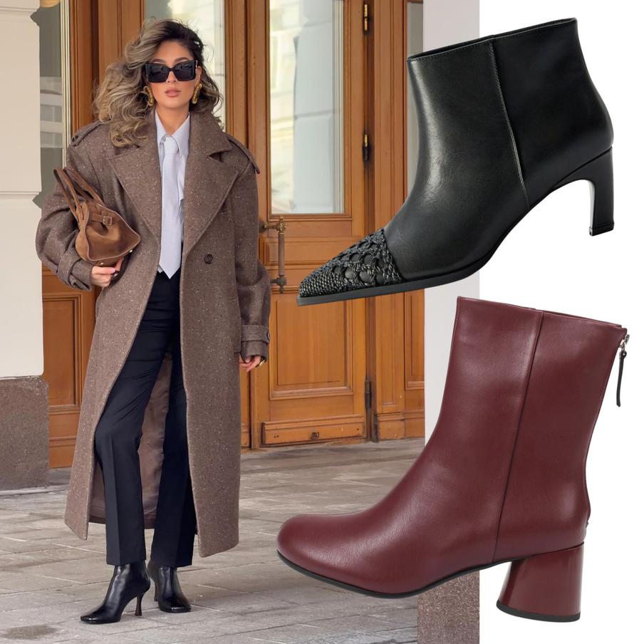 Ботильоны с острым мысом Grate (19 082 ₽) / ботильоны с круглым мысом Shoesparad (23 548 ₽)