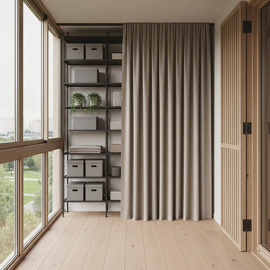 Металлические конструкции легко спрятать за плотной шторой.