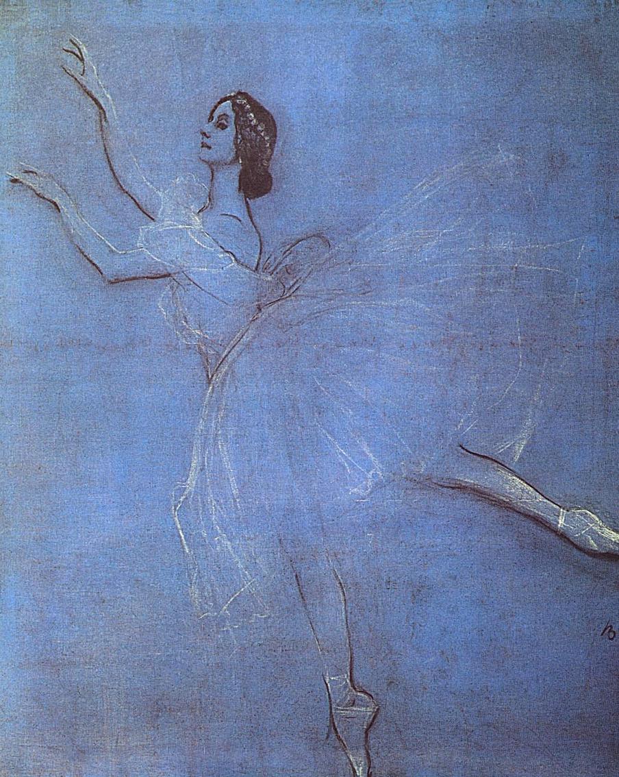 Портрет Анны Павловой в балете "Сильфида", выполненный Валентином Серовым, стал плакатом "Русских сезонов" Дягилева, хотя с Дягилевым балерина проработала относительно недолго.