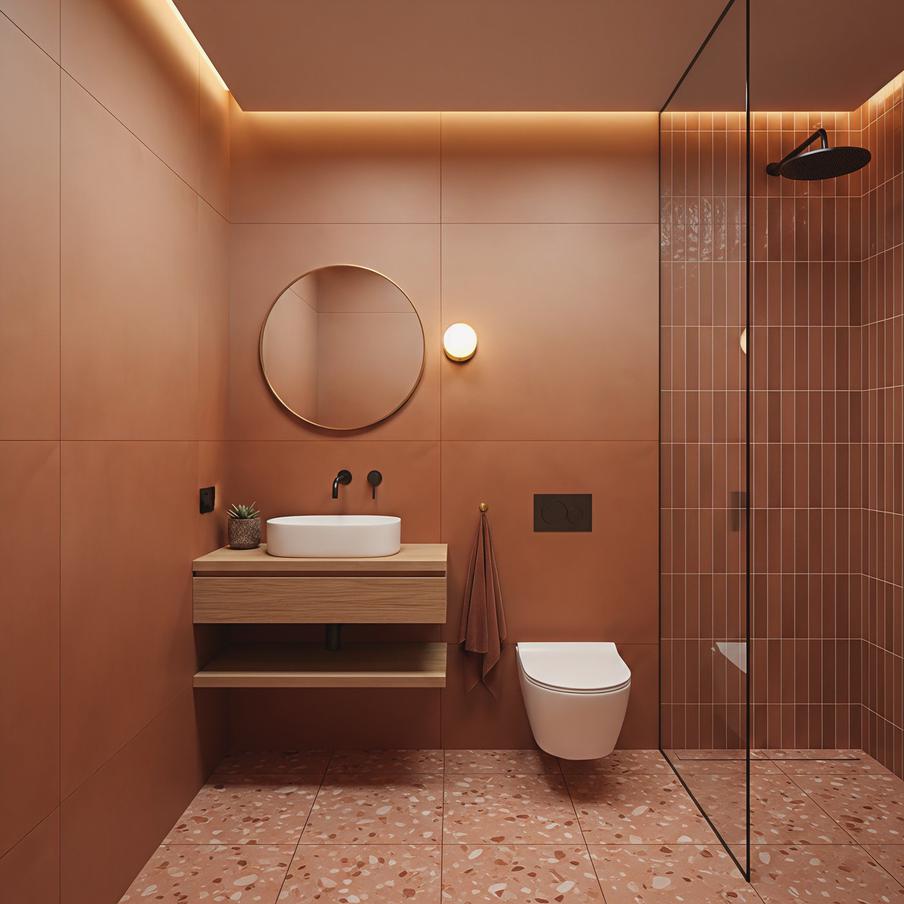 Ванная в оттенках терракоты.