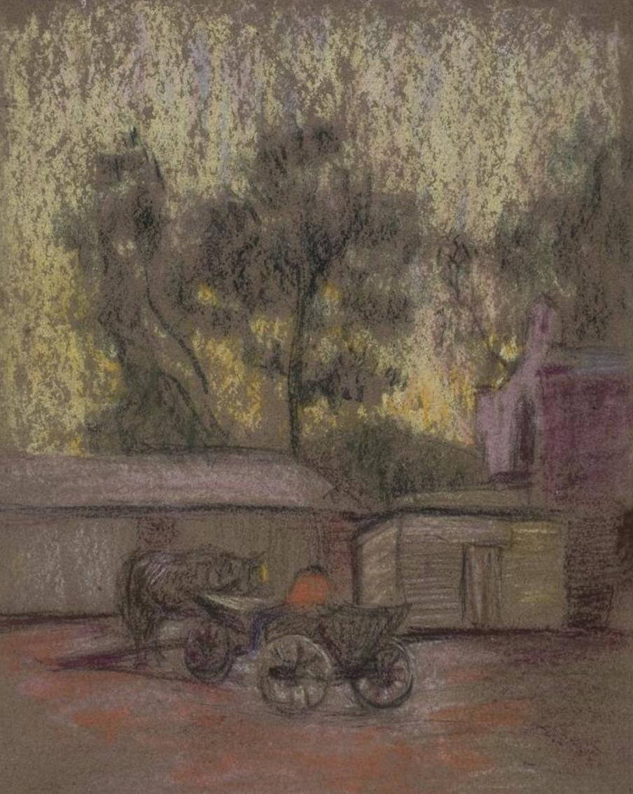 Наталия Гончарова. Двор с телегой и лошадью (На закате) (1903–1905).