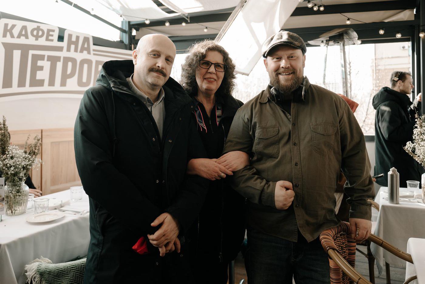 Виталий Коваленко, Александра Маринина и Кирилл Плетнёв (слева направо) на съёмках проекта.