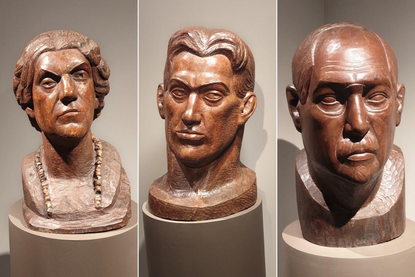 Скульптурные портреты Надежды Удальцовой, Владимира Маяковского и Анатолия Луначарского (слева направо).