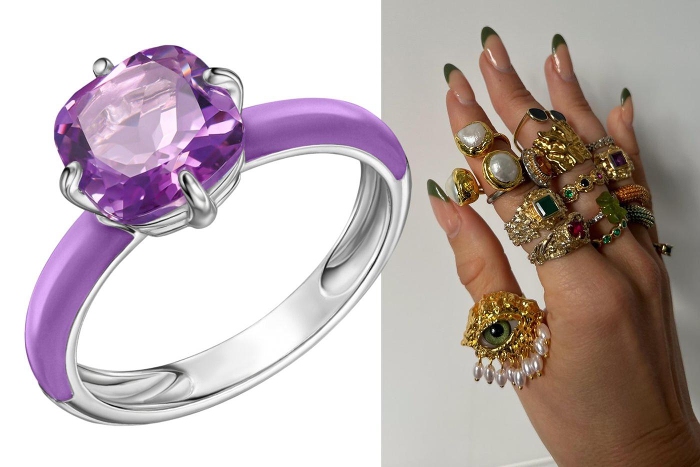 Кольцо из серебра с аметистом и эмалью "Бронницкий ювелир", коллекция "Конфетти" (9090 ₽)