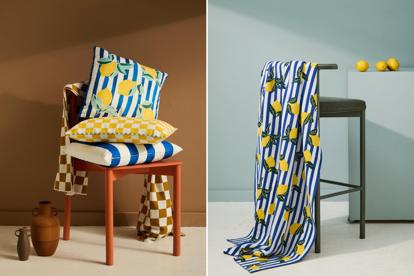 В коллекции представлены семь декоративных подушек и четыре пледа.