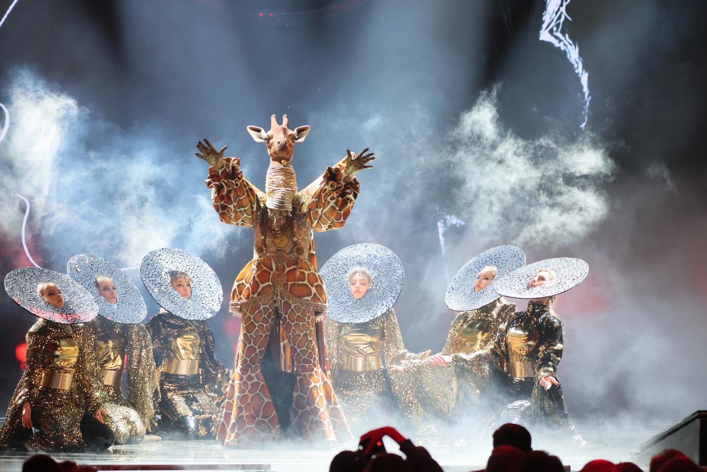 Полина Гагарина весь проект выступала в огромном костюме Жирафа.