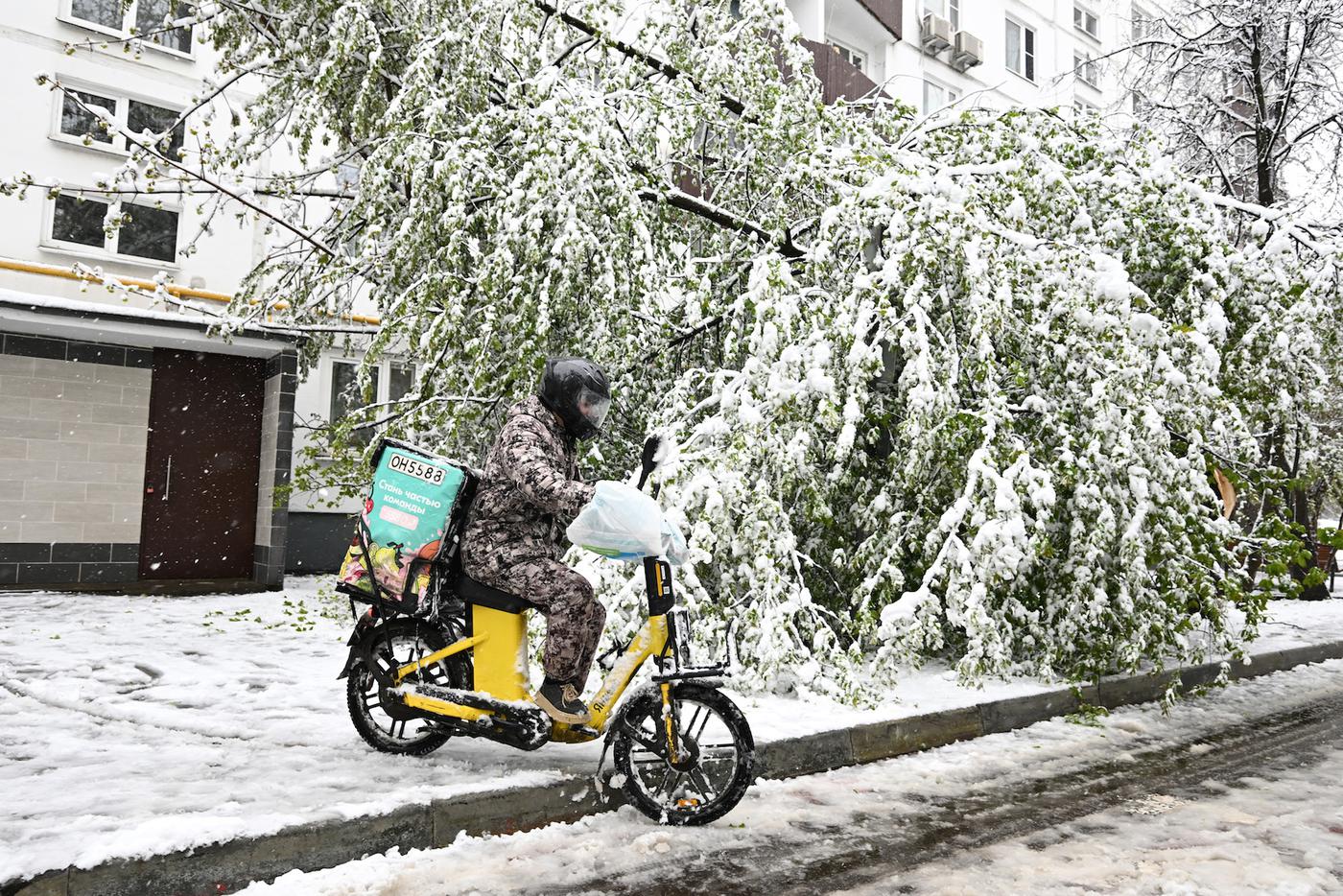 Снег в Москве Сильный снегопад значительно усложнил работу курьерским службам