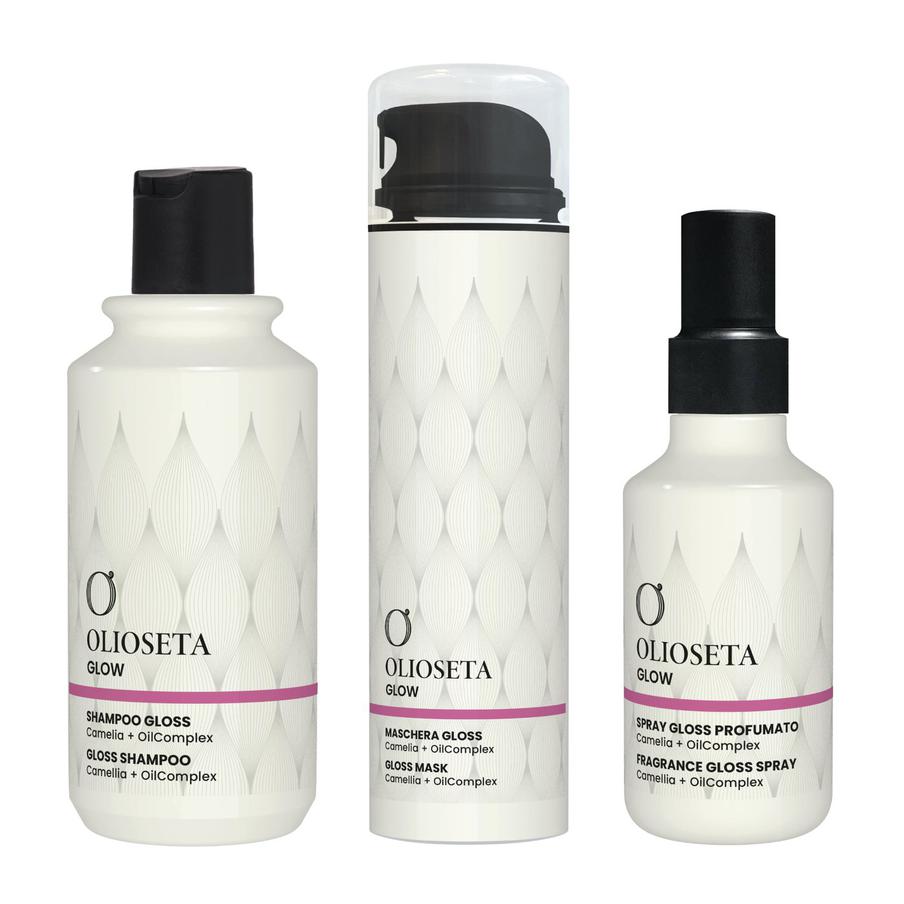 В коллекцию вошли шампунь, маска и парфюмированный спрей для блеска – три шага к эффекту гладких, сияющих волос.