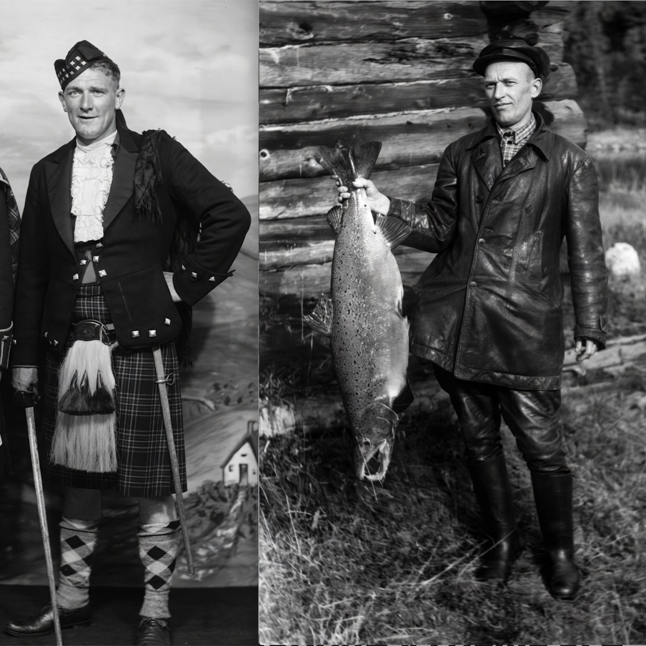 Отец Веры Колгановой в килте во время пребывания в Британии и дед с уловом