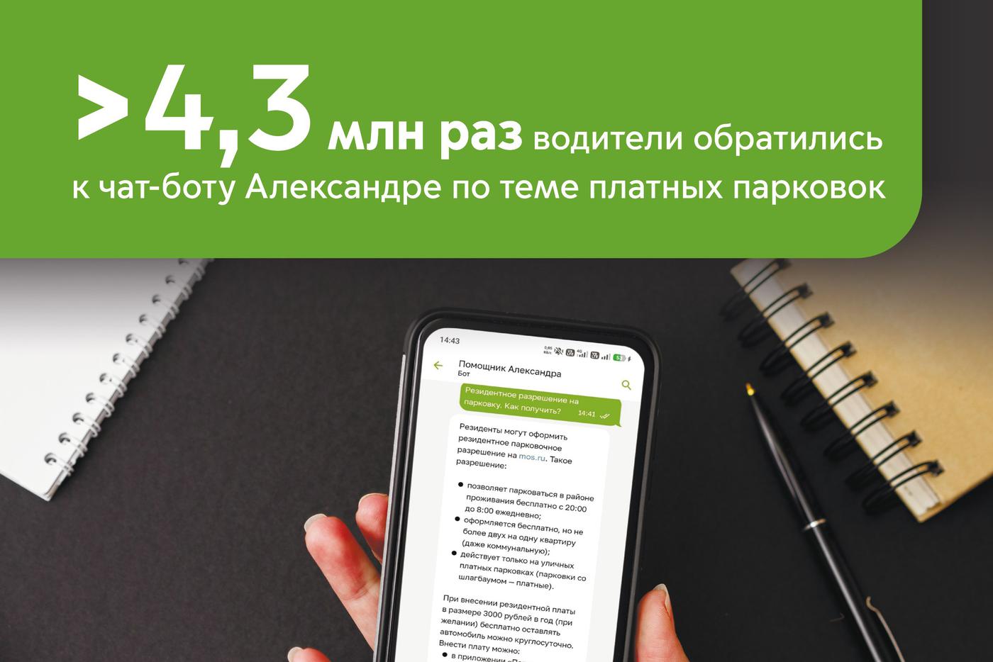 Максим Ликсутов: чат-бот Александра ответила более чем на 4,3 млн вопросов о парковках в Москве