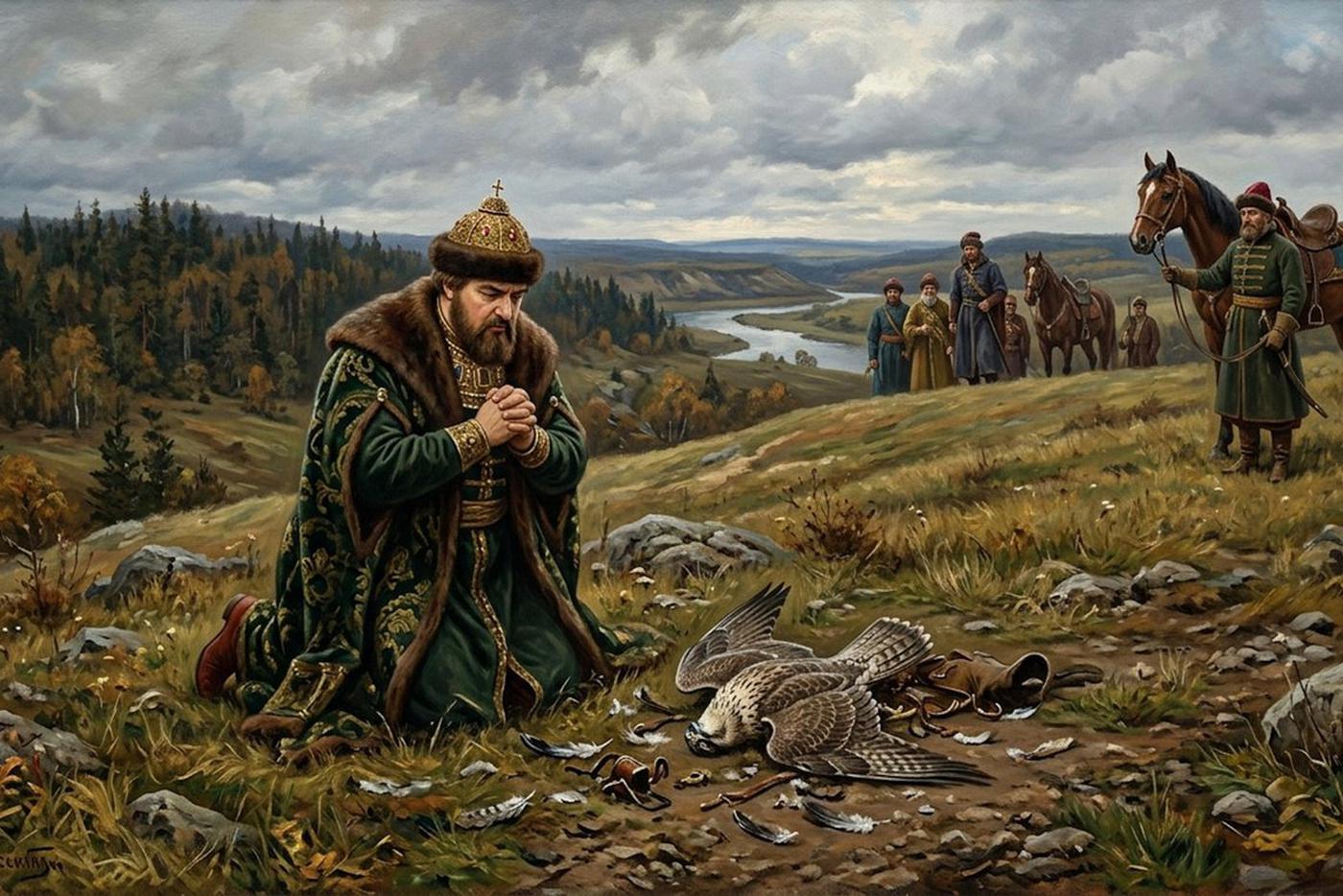 Царь опечален смертью любимого сокола.