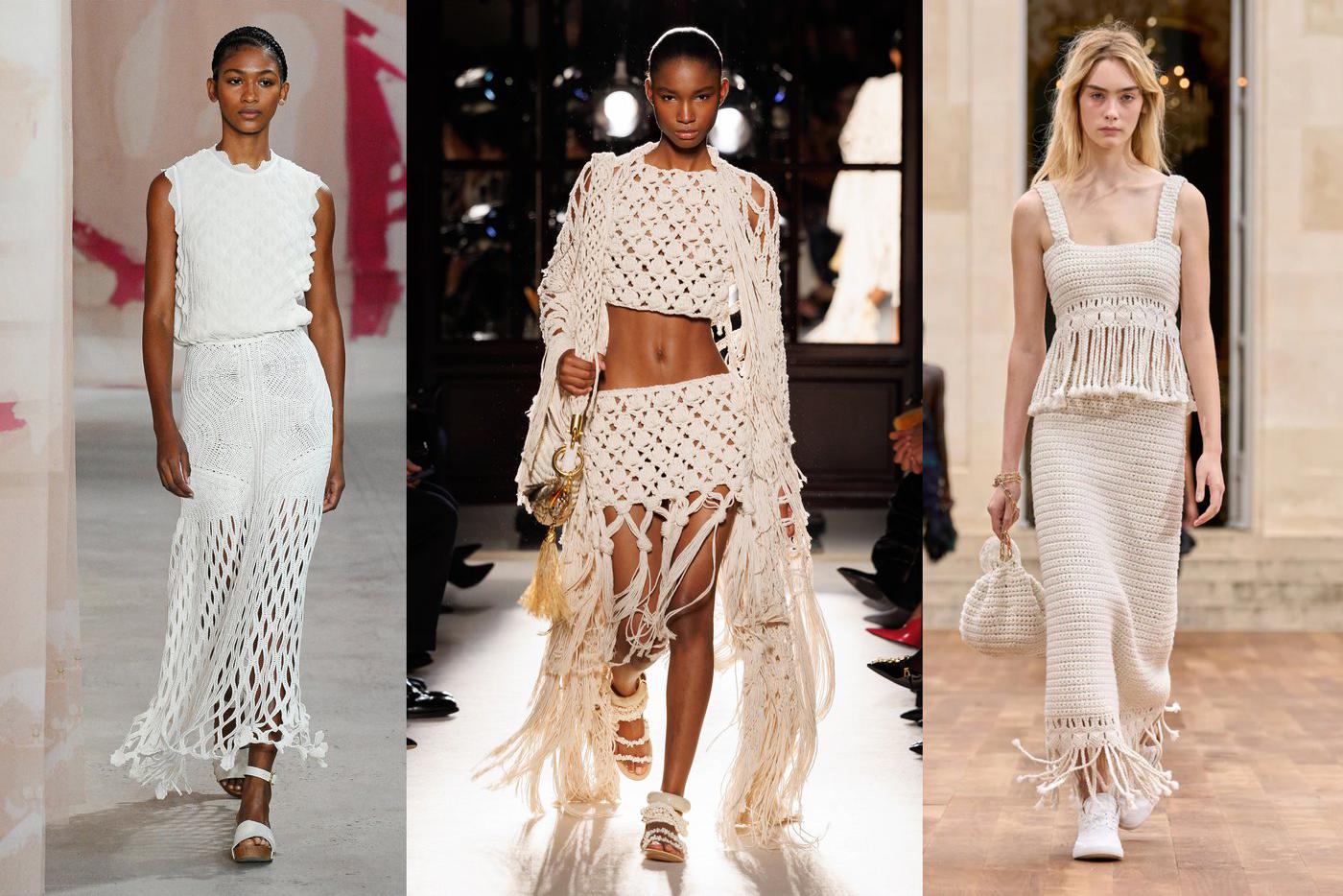 Комплекты в технике кроше на показах Ulla Johnson, Balmain, Gabriela Hearst.