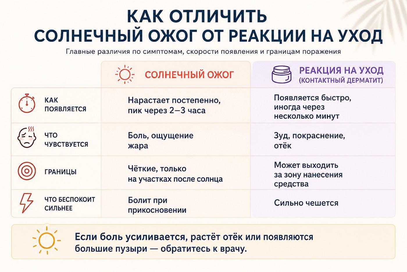 Как отличить солнечный ожог от реакции на косметику.