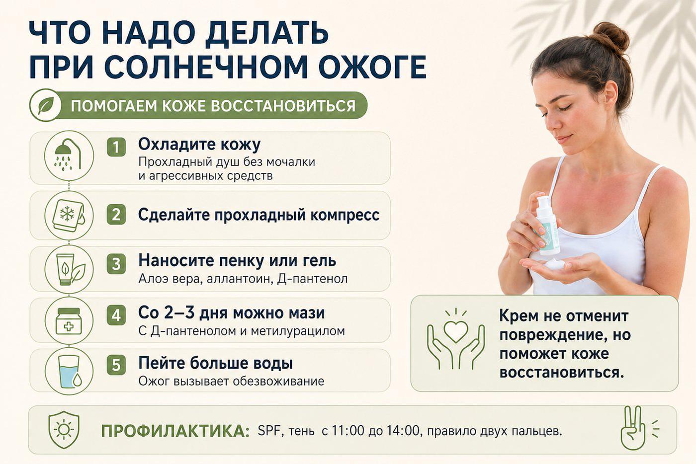 Что надо делать при солнечном ожоге, чтобы помочь коже восстановиться.