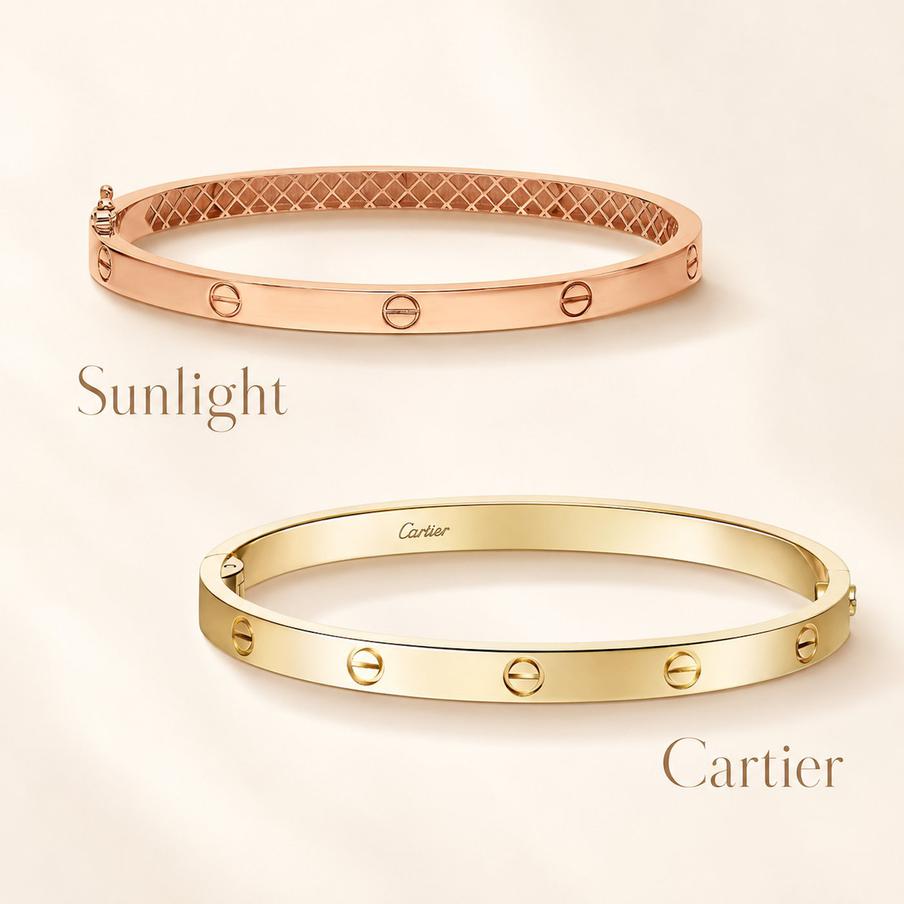 Сравнение дизайна браслетов Sunlight и Cartier. Ключевое отличие – отсутствие у первого фирменной застёжки-винта.